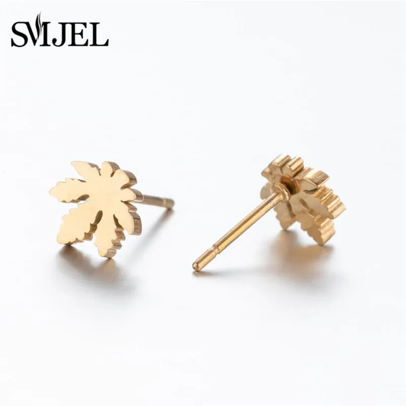 Женские и мужские серьги-гвоздики в форме кленового листа из нержавеющей стали |