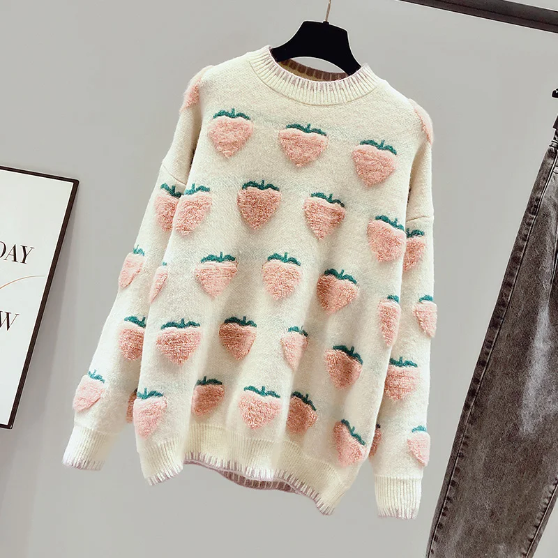 Вязаный свитер с вышивкой клубники FINEWORDS корейские винтажные милые