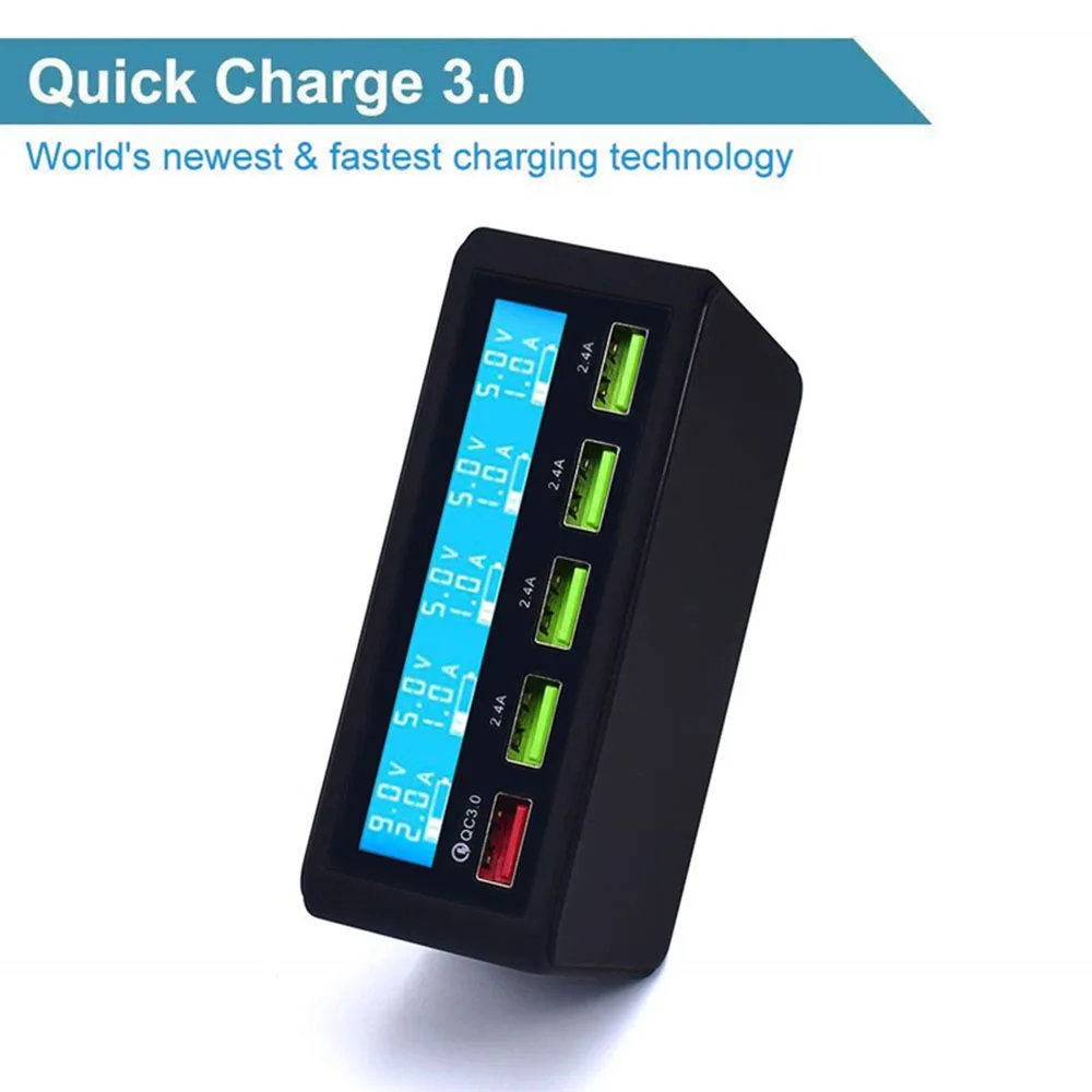 Мульти USB зарядное устройство 5 портов деформация Быстрая зарядка QC 3 0 lcd