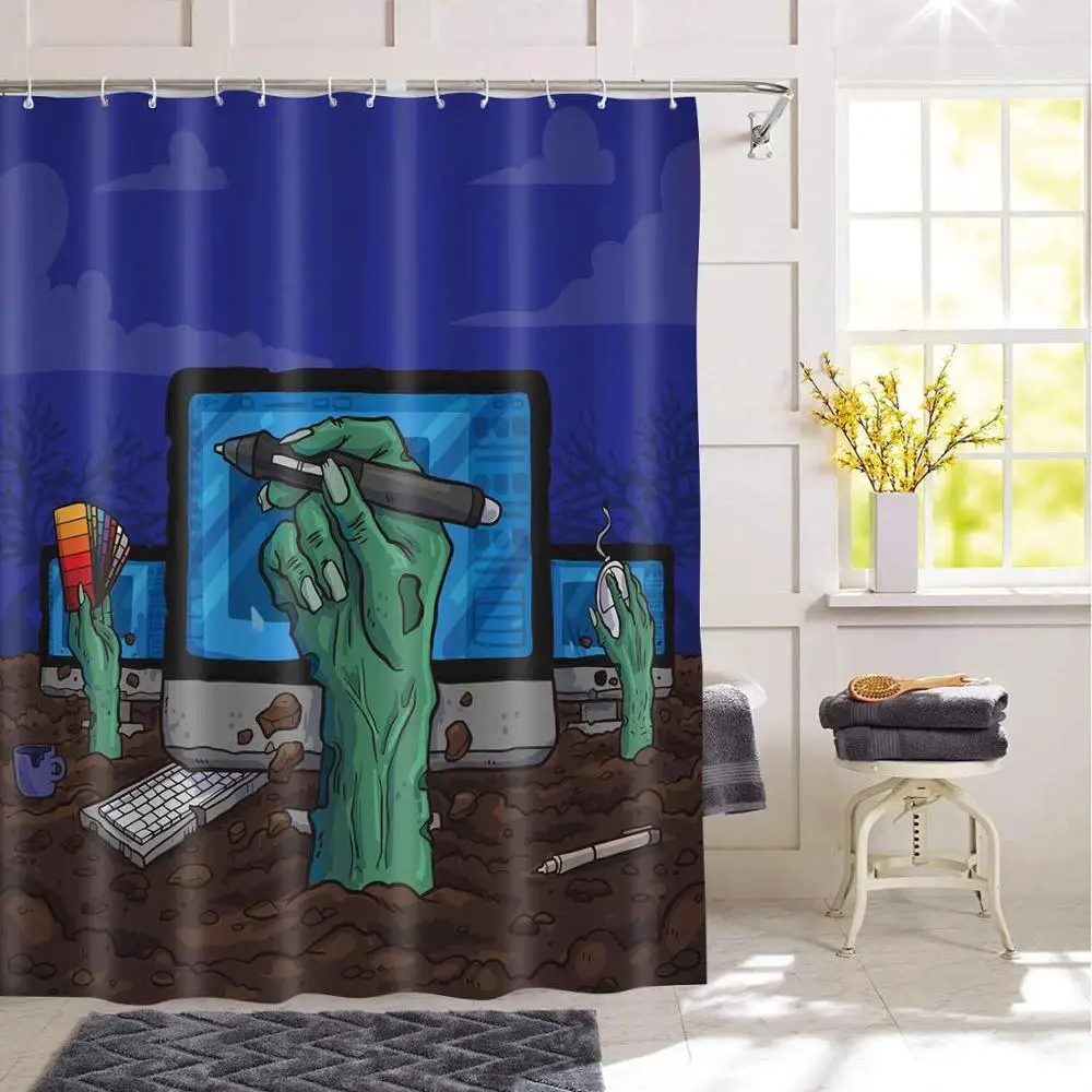 

Современные водонепроницаемые моющиеся шторы для ванной комнаты из полиэстера Осьминог с 3D принтом