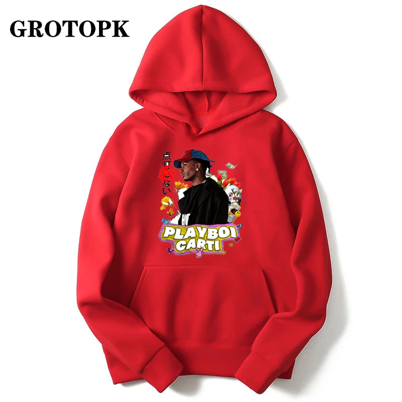 Men Hoodies Vintage Playboi Carti Sweatershirt Women Unisex Pullover Black Red Rap Music Streetwear Tops | Женская одежда