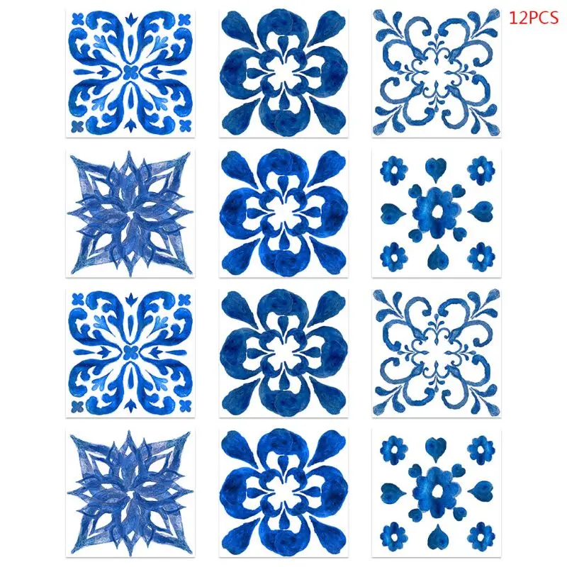 12 шт. водонепроницаемые сине-белые наклейки для керамической плитки | Дом и сад