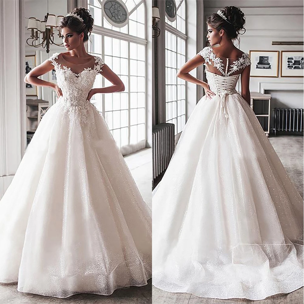 

Large size princess tulle beaded applique lace-up bridal gown custom new Jewel A Line sleeveless wedding dress