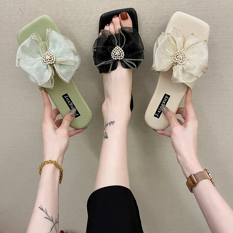 

Rubber Slippers Women Luxury Shoes Butterfly-Knot Slides Jelly Flip Flops Low Pantofle Designer Soft Flat Glitter 2021 Crystal B