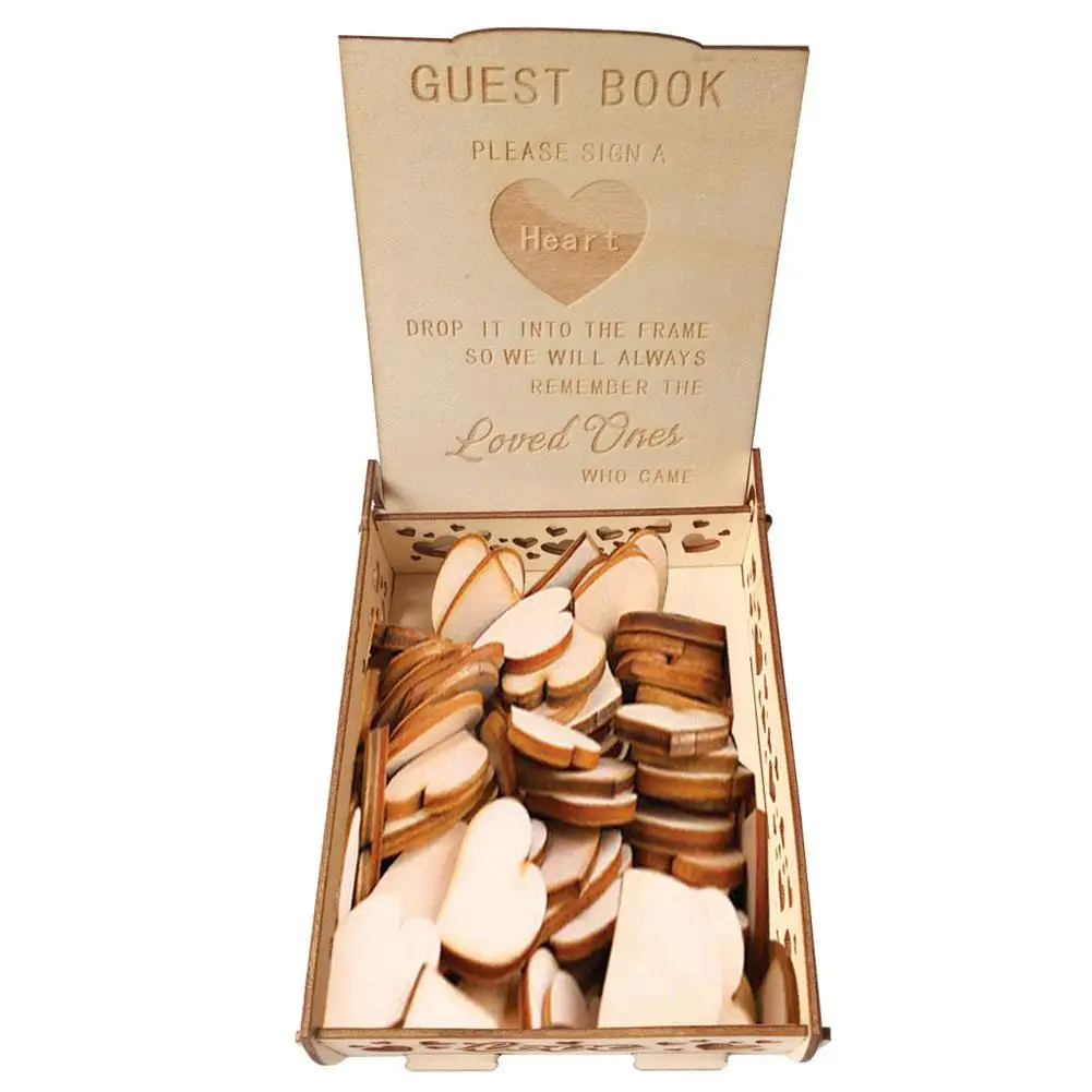 Полые деревянные Свадебные Подпись коробка для гостей сообщение чип хранения