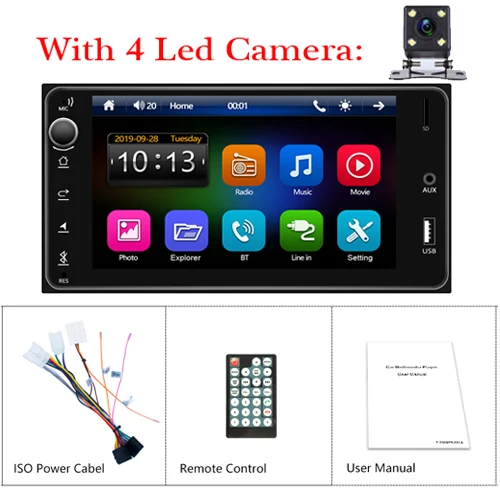 With 4 LED Camera AMPrime 2 Din Автомобильная Радио " мультимедиа для Toyota Corolla авто стерео Android/IOS Авторадио MirrorLink Bluetooth USB TF FM камера - Цвет: With 4 LED Camera