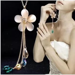 Циркониевое желтое длинное ожерелье с цветком цепочка для свитера модная