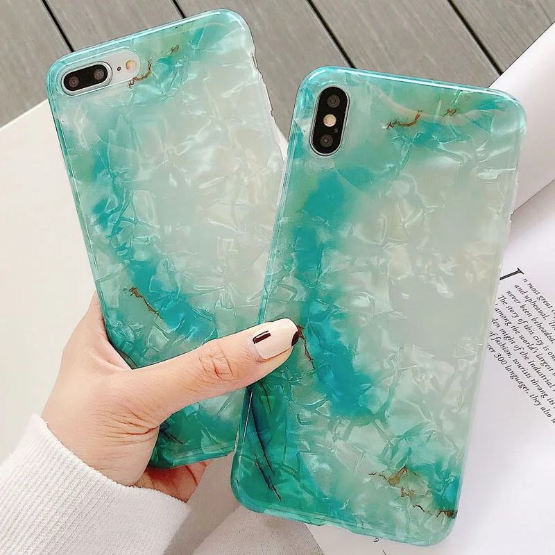 Simple Marble Pattern Phone Case for iPhone 6 6s 7 8 Plus X Xs XR Max Conch Shell Translucent Bling Back Cover |
