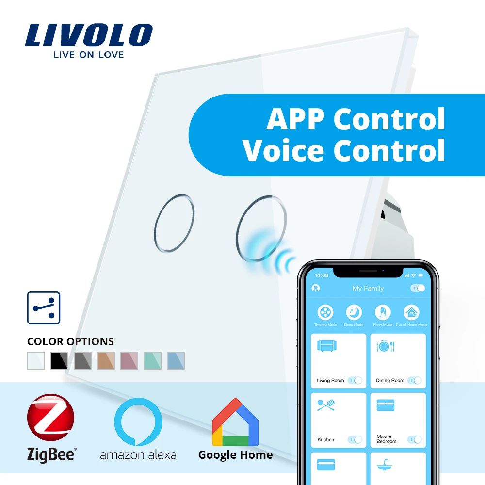Умный выключатель Livolo ZigBee универсальный Wi Fi с приложением для умного дома 2