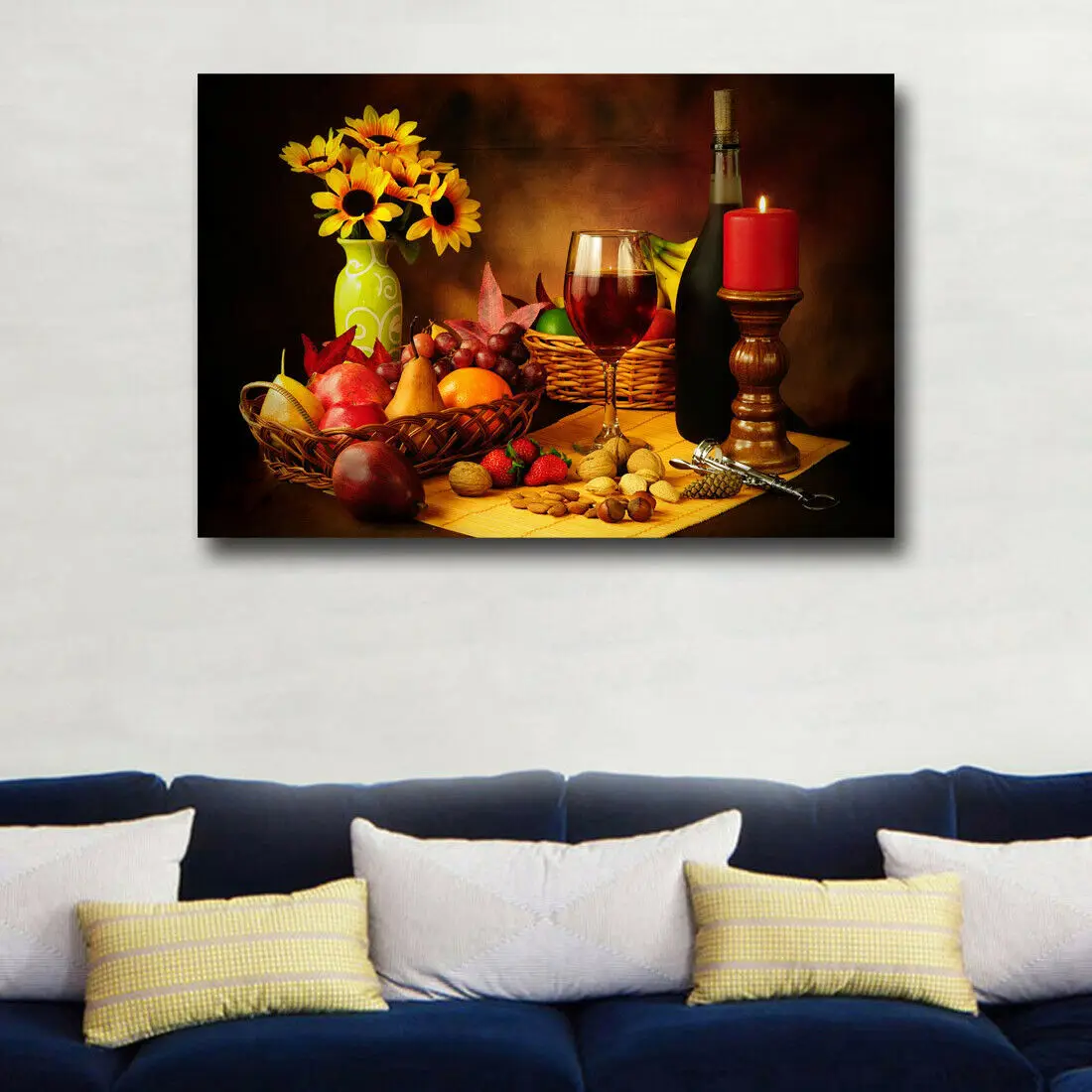 

1 Pieces Still Life Wine And Candel Fruits Large Wall Art Posters For Kitchen Home Decor HD Print On Canvas Oil Painting Bedroom
