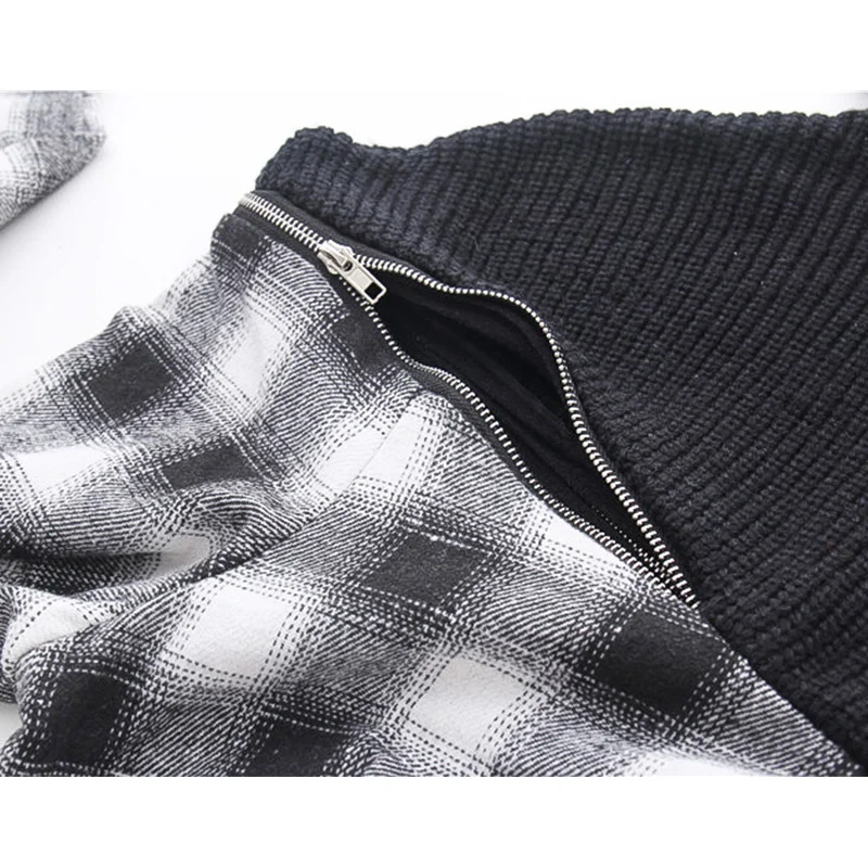 

IEQJ Loose Side shoulder zipper open sleeves black checked turtleneck sweater stitching New Women Fashion Autumn 2021 3F1587