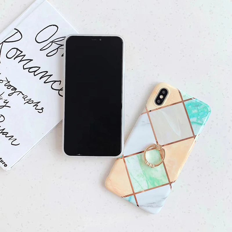 Fashion Geometric Marble+Ring bracket Phone Case For iPhone 11 pro max XR XS MAX 7 8 6 6s Plus X Electroplated Soft Cover cases |