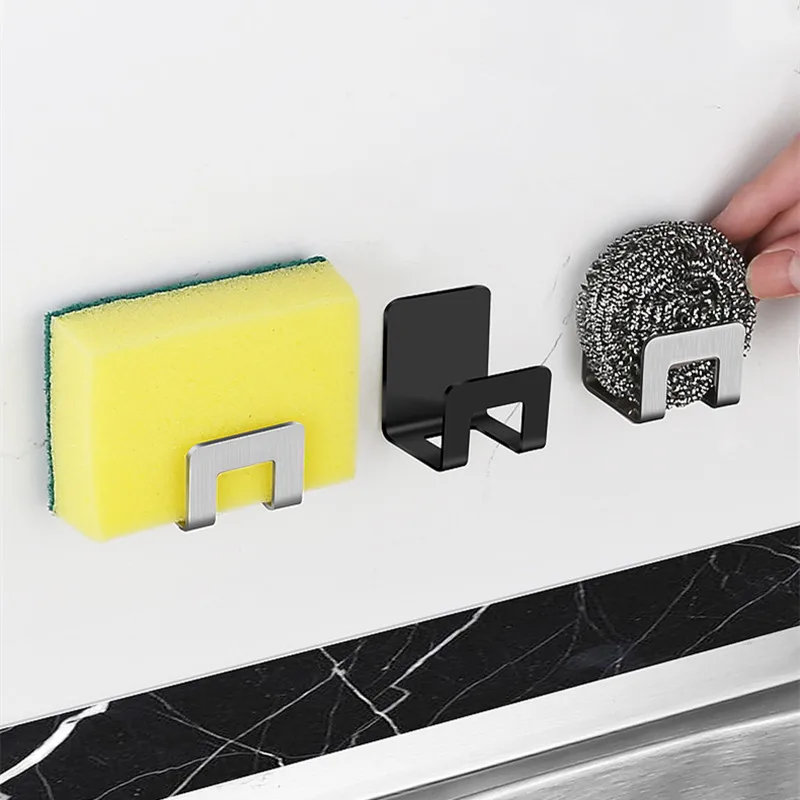 

2pcs Kitchen Stainless Steel Sponges Holder Glue Paste Sink Sponges Drain Drying Rack Kitchen Sink Accessories Storage Organizer