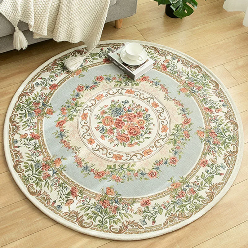 Круглый ковер винтажный синий для гостиной спальни моющийся жаккардовая ткань