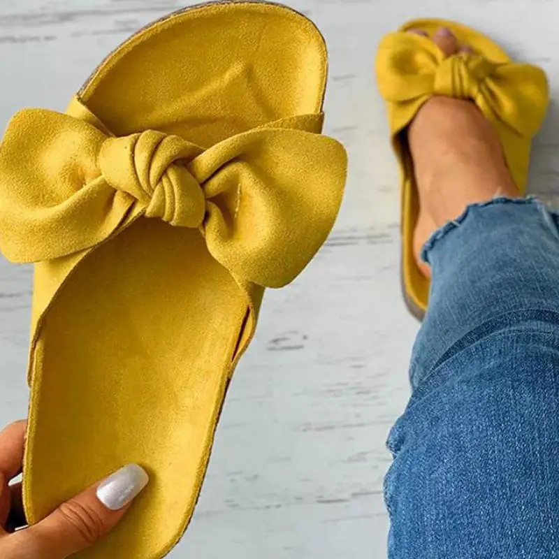 New Women Slippers 2021 Summer Bowknot Casual Beach Shoes Fashion Outdoor Open Toe Comfortable Flats Women Sandals Plus Size 43