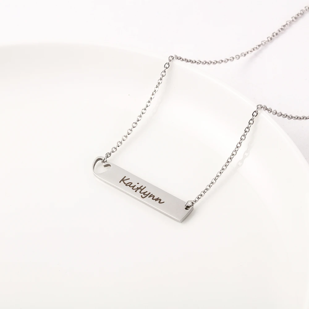 Гравюра сердце горизонтальная пластина для ожерелья с первоначальным серебром