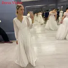 Шифоновое платье с V-образным вырезом и длинным рукавом