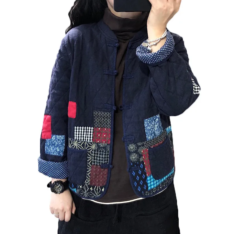 

Женская хлопковая стеганая куртка, в стиле ретро, с воротником-стойкой, на пуговицах, на осень и зиму, 2020