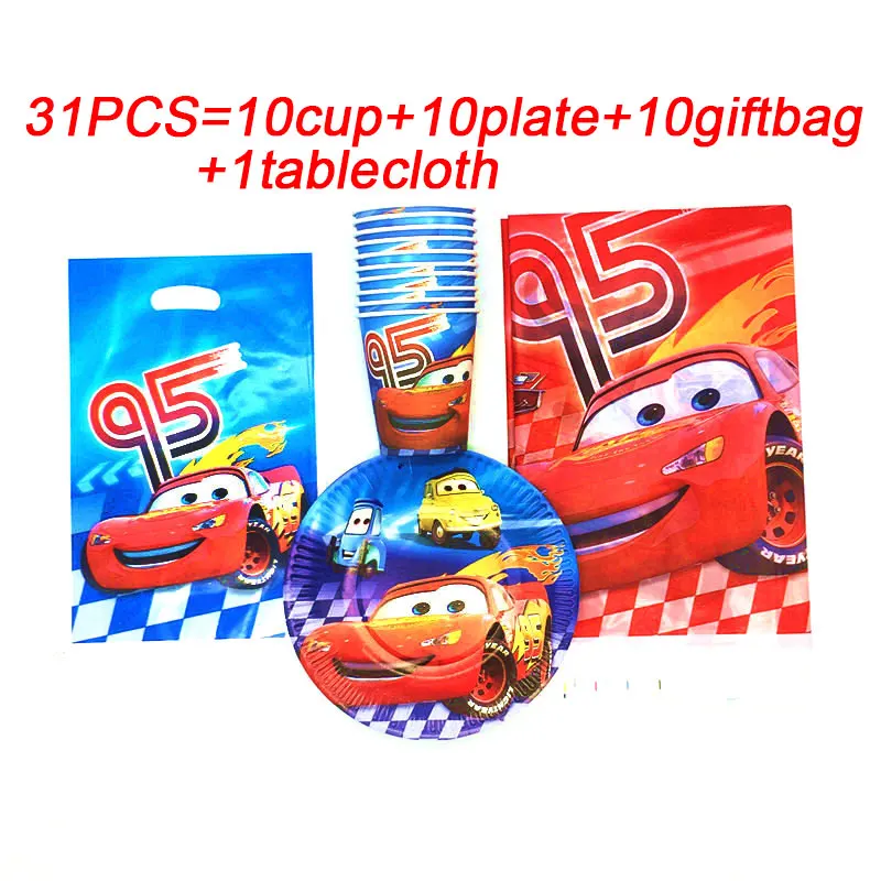 31 шт./лот Горячая Disney тачки бумажные стаканчики тарелки баннер платье для дня