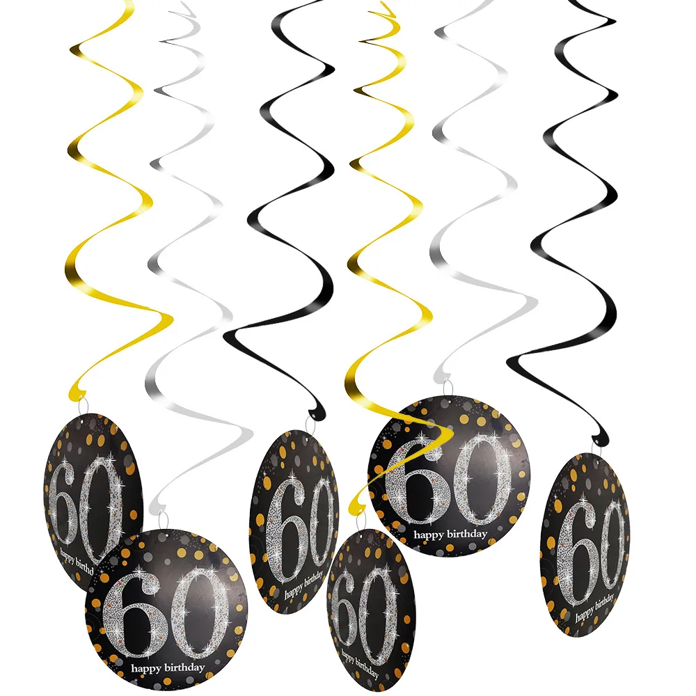 

Twins Party 6pcs 60 Years Old Spiral Hanging Ornaments Happy Birthday 30 40 50 60 70 Years Birthday Party Birthday Decoration