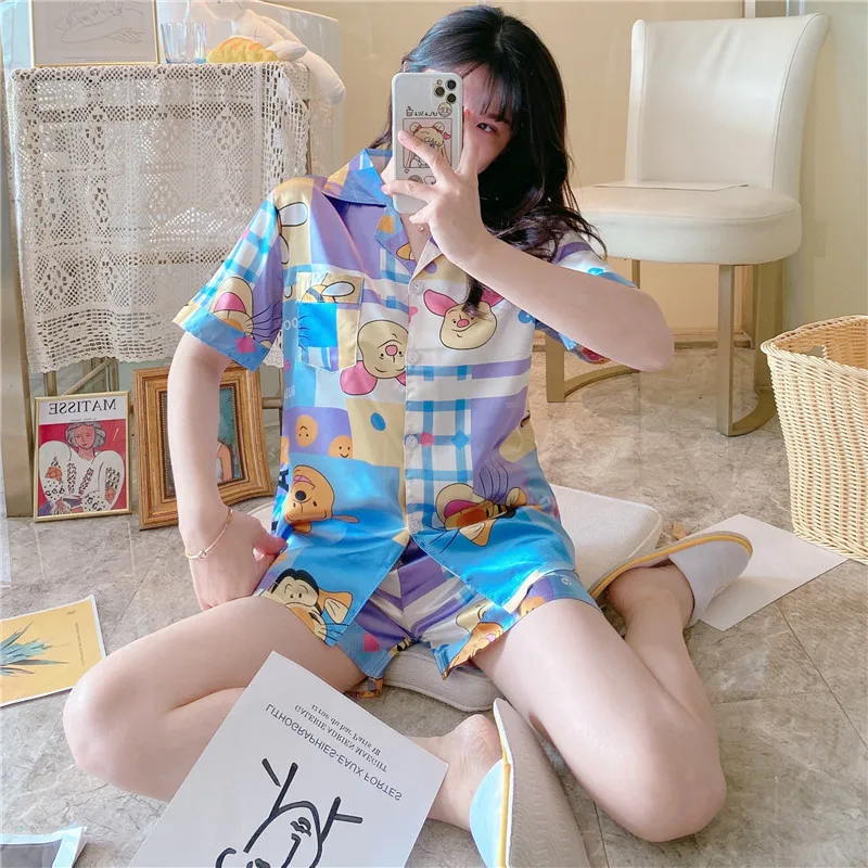 Пижама из двух частей женское нижнее белье летний пижамный комплект шелковое