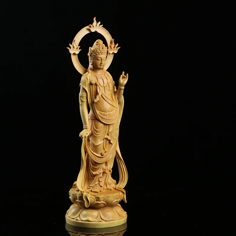 

Boxwood 15 21 24cm Guanyin Sculpture Wood Carving Buddha Statue Home Decor