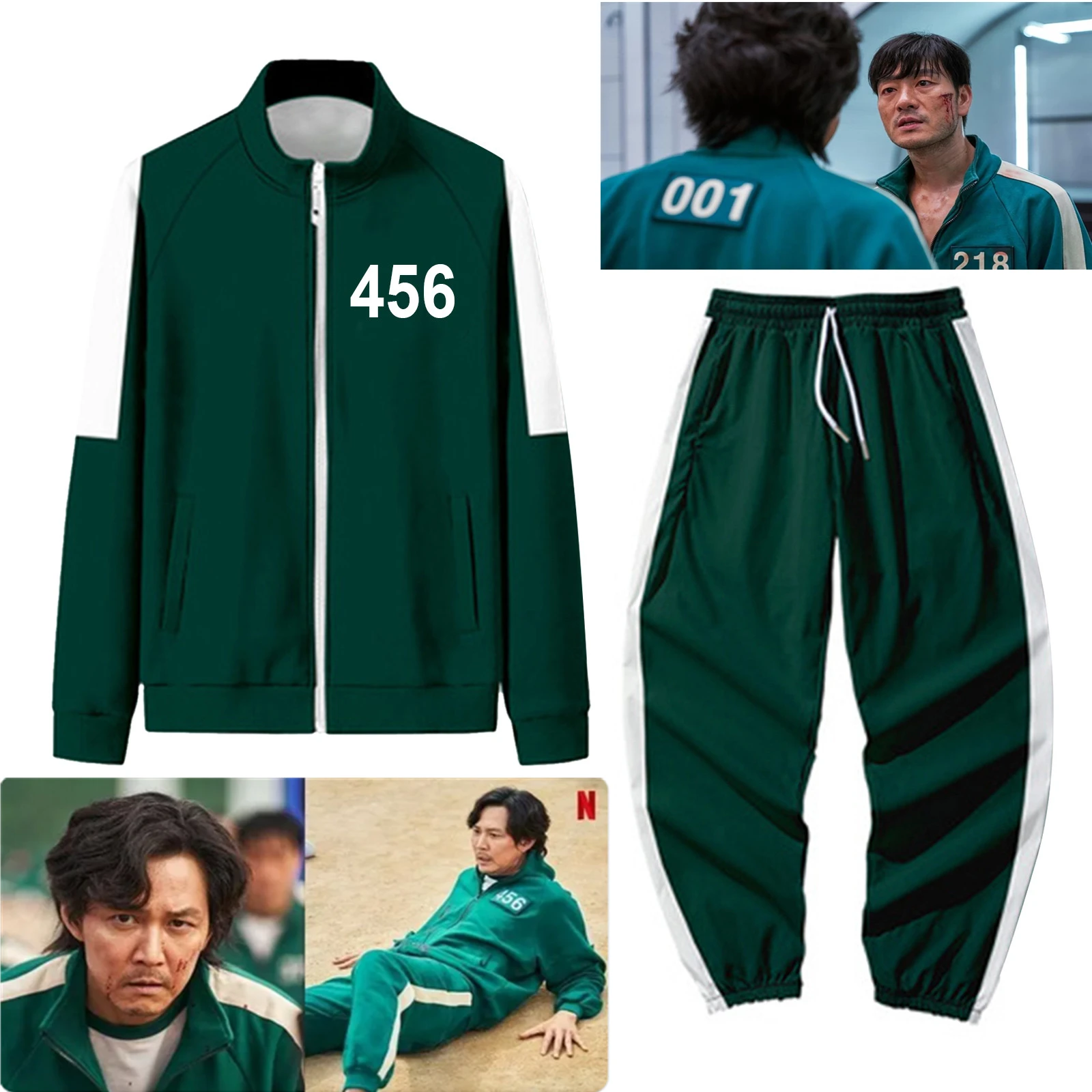 

Squid Game Sweatshirts Pants Round Six Digital 456 Printing Pocket Jacket Men Women Costumes Cosplay Sports Zipper Cardigan Set