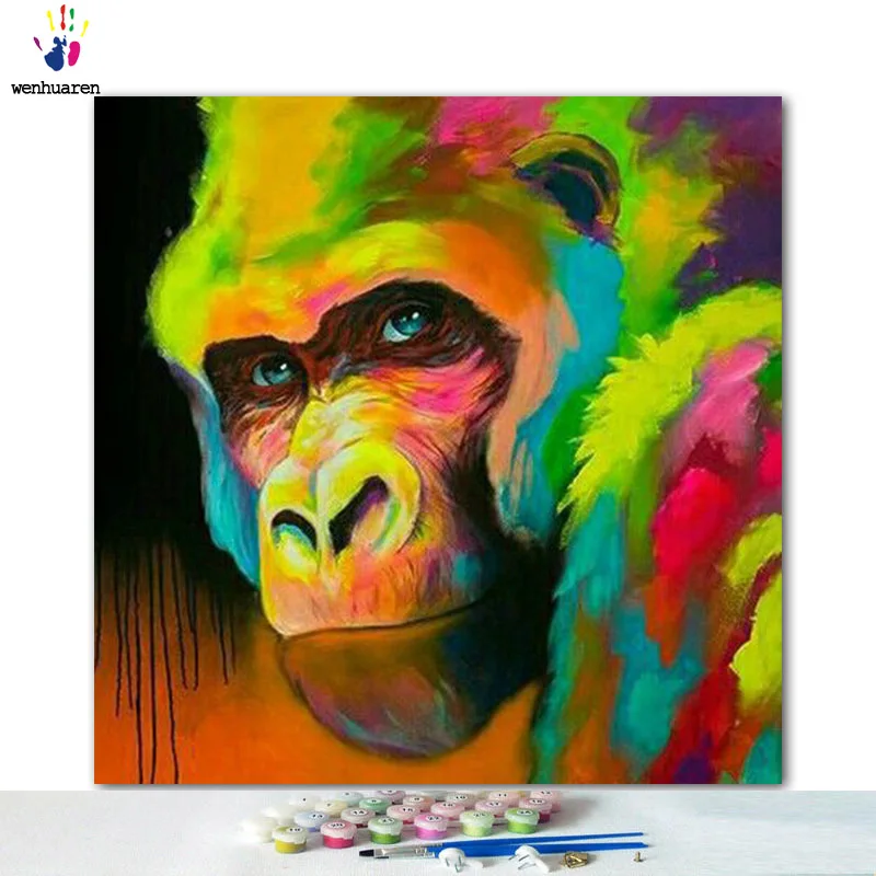 DIY картинки для раскраски по номерам с цветами абстрактная картина обезьяна
