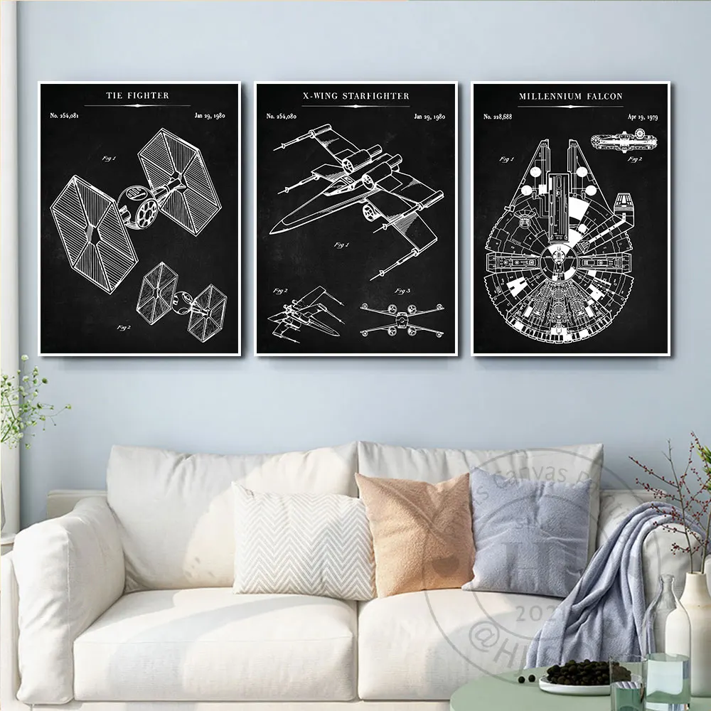 

Star Wars Millennium Falcon Schematics Poster And Print Movie Pictures Canvas Painting Wall Art For Minimalism Home Decoration