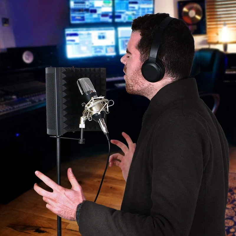 

Recording Sound Absorber Microphone Isolation Shield Anti-Noise 3-Fold Design High-Density Foam Panel, for Recording Equipment S