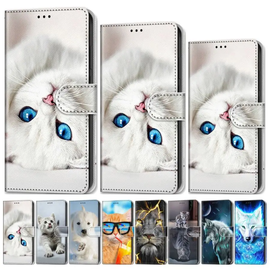 Милый детский чехол-книжка с кошкой и тигром для Huawei P Smart Z 2019 P20 Plus 2018 P30 Lite Nova 5i Pro 5