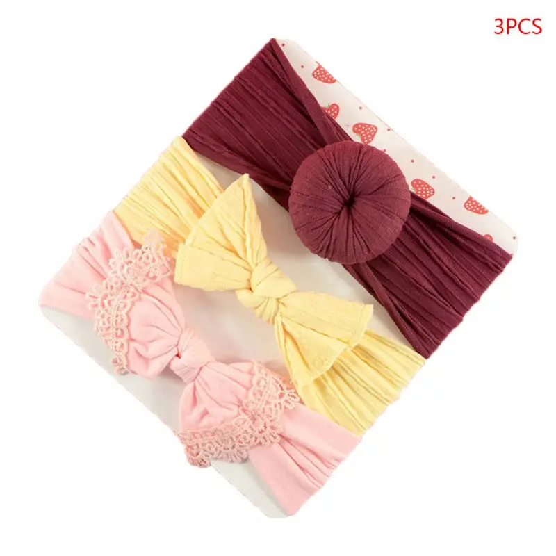 

3 Pcs/set Baby Infants Newborn Soft Nylon Hair Band Donuts Bowknot Wide Elastic Headband Headdress Decorations Accessories