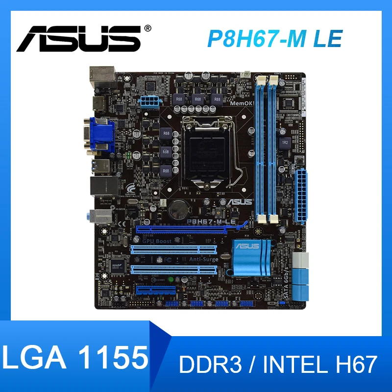

LGA 115 ASUS P8H67-M LE Motherboard DDR3 RAM 16GB PCI-E 2.0 USB3.0 support Core i5-2300 2500T cpus Intel H67 ATX Placa-mãe