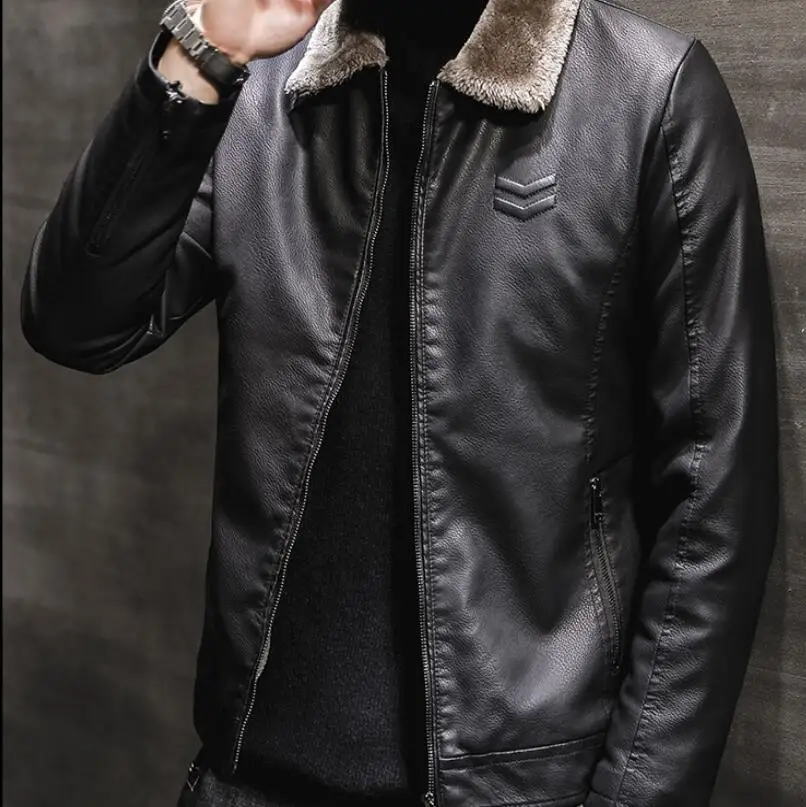 

Spring and Autumn New Male Korean Short slim-fit Lapel Plue Size Fashion Short jacket handsome trend motorcycle PU jacket M-4XL