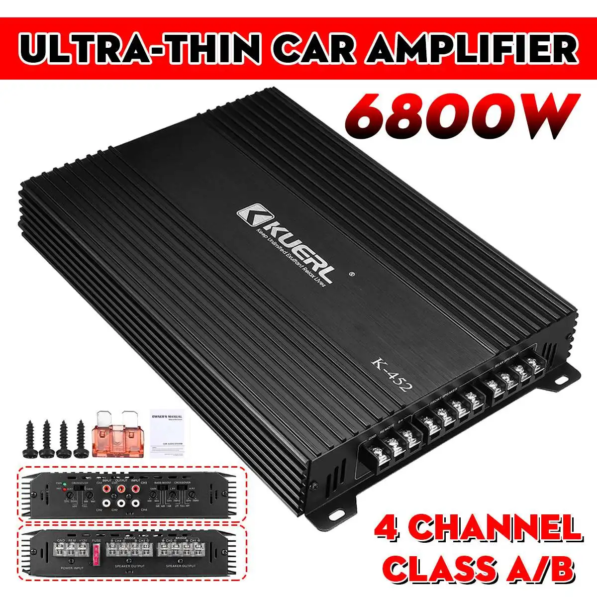 

6800W 4 Channel Car Amplifiers Subwoofer Speaker Audio Amplifier Vehicle Subwoofer Bass Amplifier Enclosure Auto Sound Car Audio
