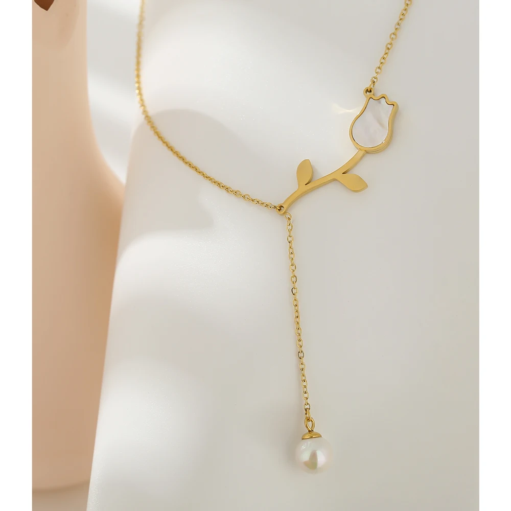 Женское Ожерелье Yhpup из нержавеющей стали с подвеской в виде цветка тюльпана