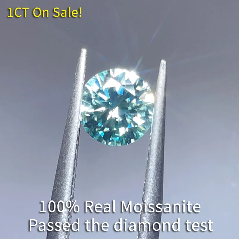 Big Sale Real Moissanite Stone 1CT 6.5MM Blue-green Loose Lab-grown Diamonds Color D VVS 3EX Moissanite For Rings
