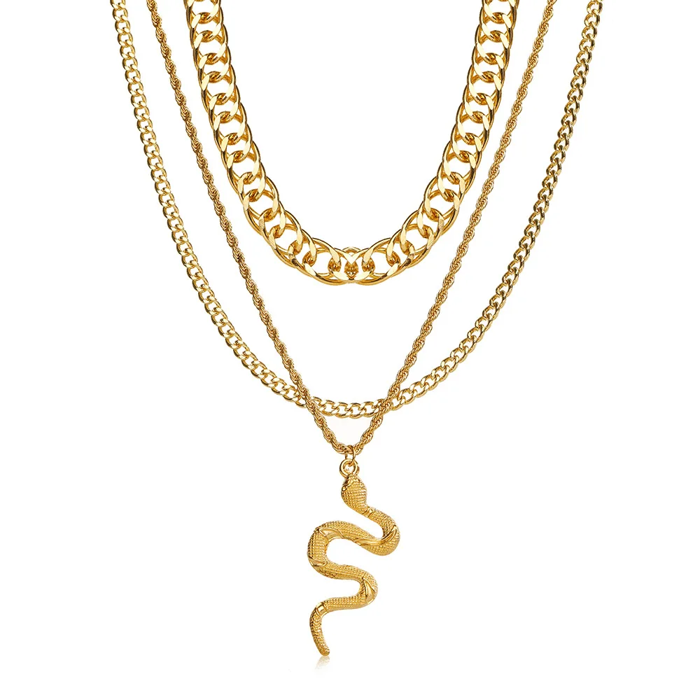 

New Snake Pendant Clavicle Chain Punk Thick Chain Overlay Necklace mens hip hop jewelry necklaces for women