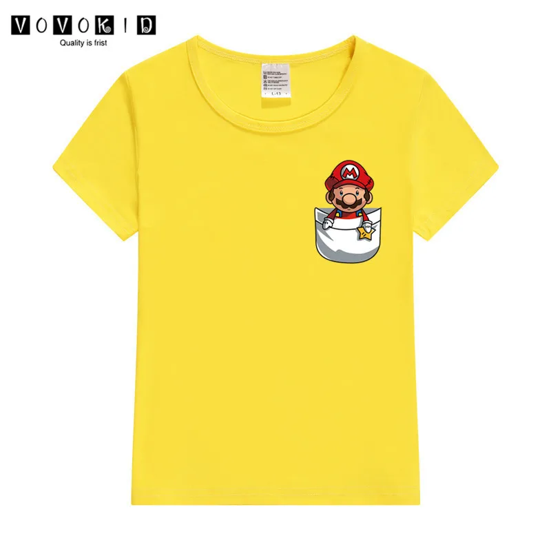 Забавная футболка с принтом «Super Mario Bros» для маленьких девочек и мальчиков, Детская летняя футболка с принтом «Король льва», рубашка на День Благодарения - Цвет: T125G-yellow