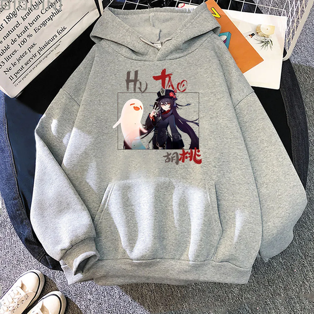 

Толстовка Genshin Impact, эстетичная свободная одежда Hu Tao Kawaii с карманами и принтом, одежда Харадзюку, Повседневная Уличная одежда, женские свитшо...