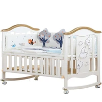hard and wear resistant baby bed solid wood european multifunctional white baby bb bed cradle bed neonatal stitching bed