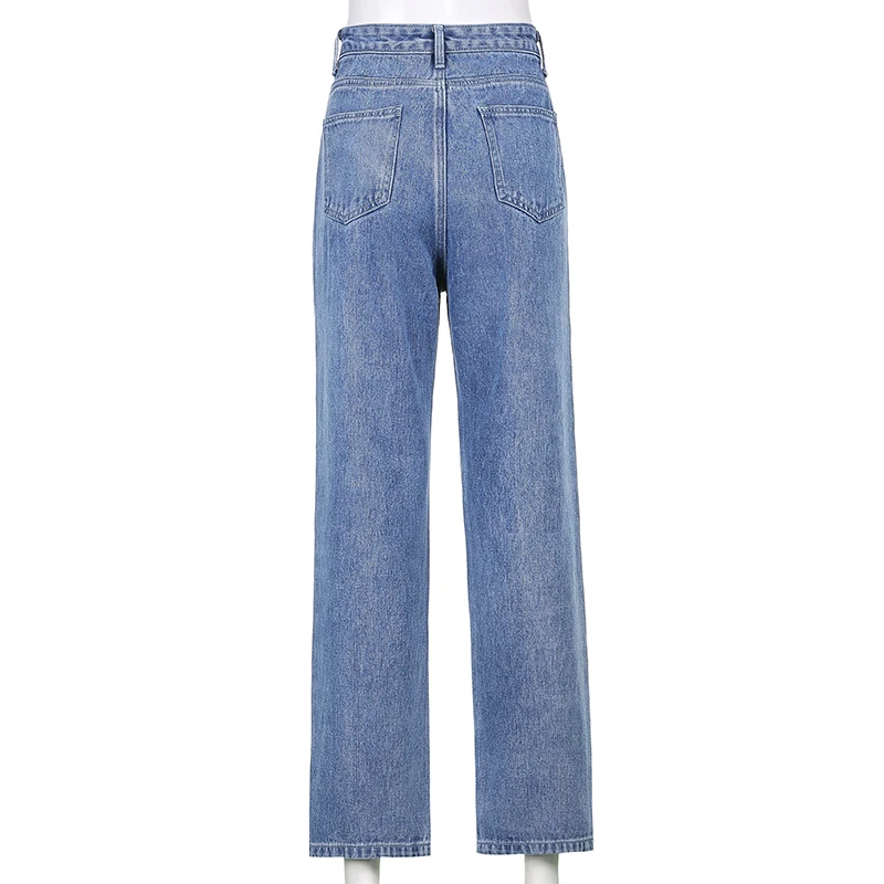 

BlueY2K Jeans For Girls Female Fashion Women's Classic Straight Denim Pants 2021New Casual High Waisted Trouser Harajuku Capris