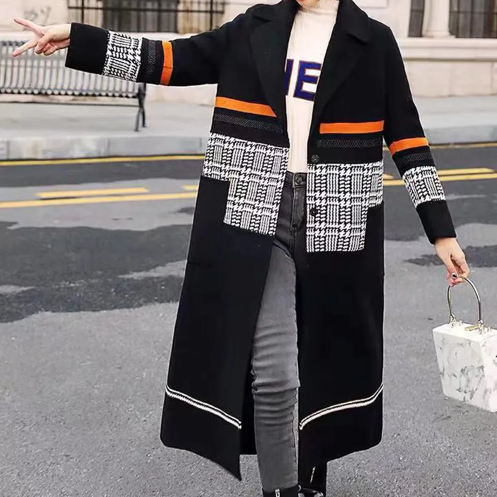 Женское кашемировое шерстяное Пальто больших размеров с отворотами поясом Тренч