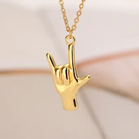 fashion gesture necklace for women men stainless steel chains love fist rock gesture mom gift sign language special jewelry bff