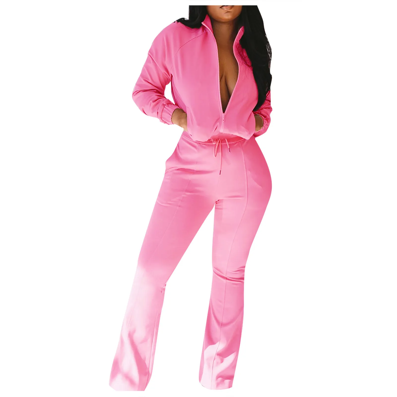

Women's Fashion Long Sleeve Slim Zipper Sports Casual Pure Color Suit Fashion Retro Loose Atmosphere Simple Temperament 2021