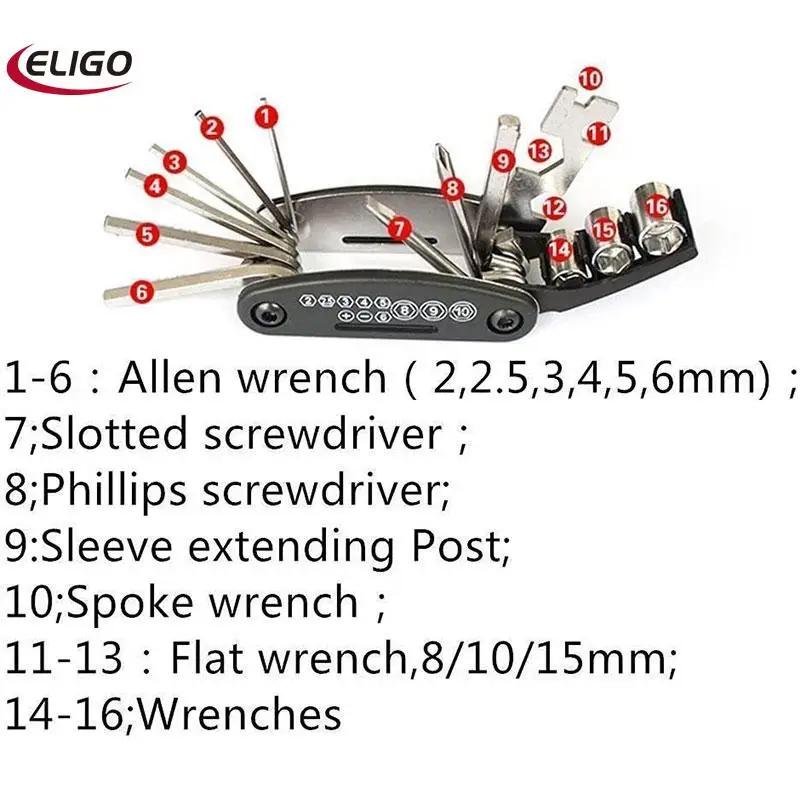 Набор инструментов 16 в 1 для ремонта велосипедов необходимый предмет путешествий