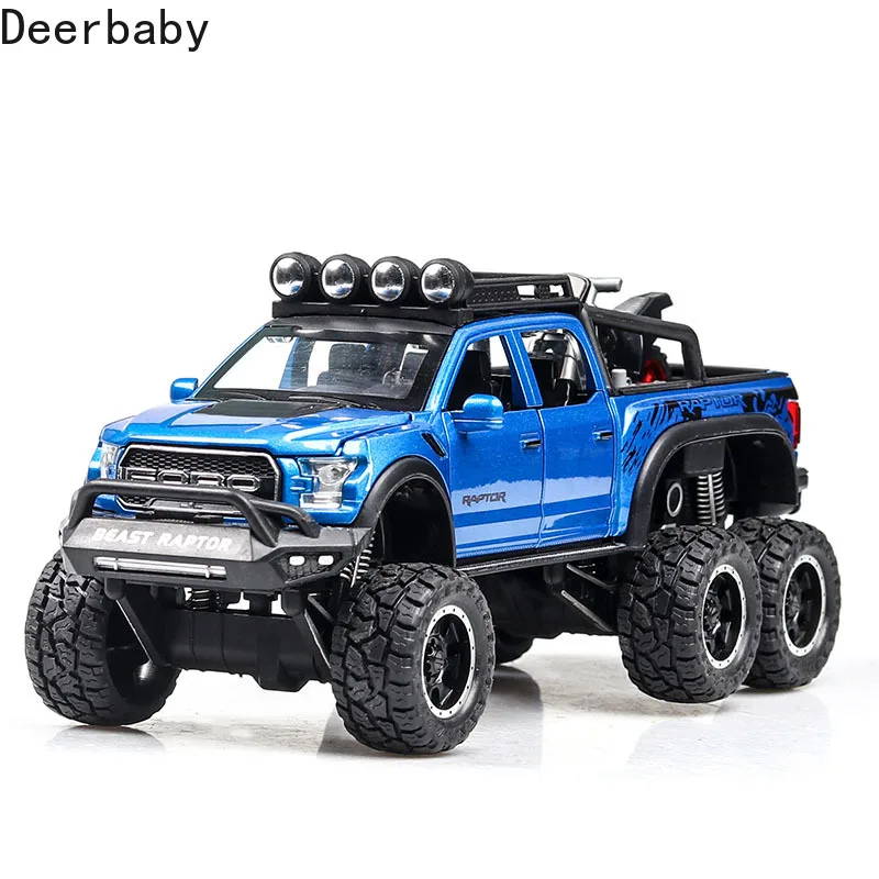 

1/28 внедорожник Ford Raptor F150 пикап с мотоциклом подарки сплав литье под давлением звук светильник тянуть обратно внедорожник модель игрушки ав...