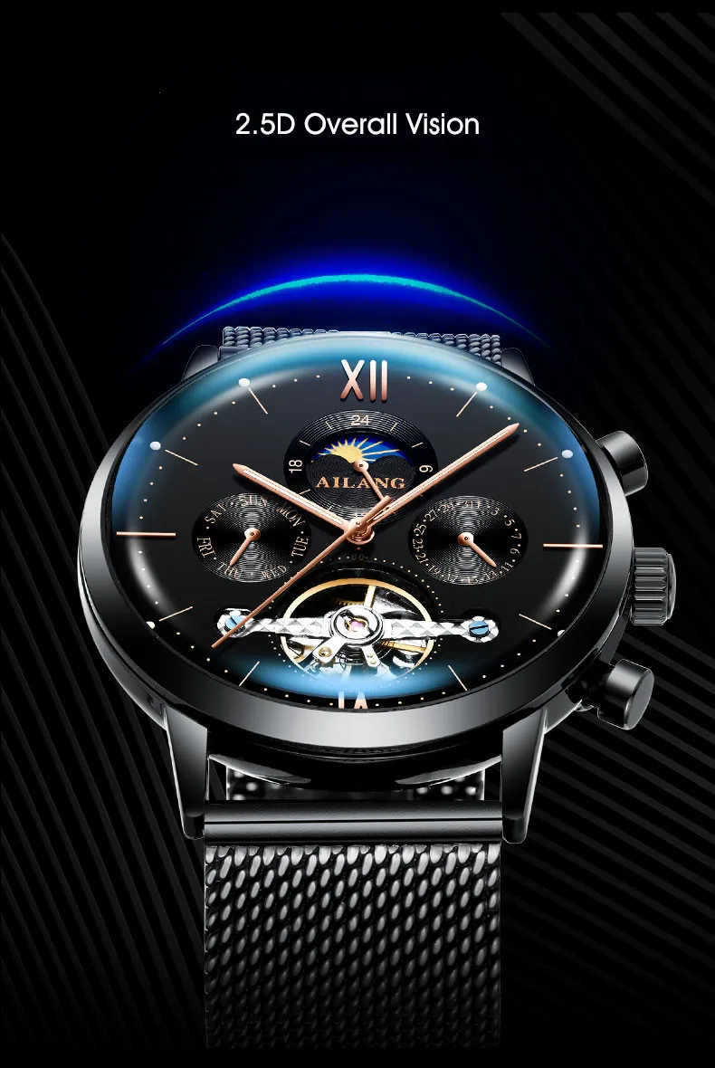AILANG Relojes часы мужские наручные часы спортивные часы со скелетом 30 м водонепроницаемые автоматические механические часы из нержавеющей стали
