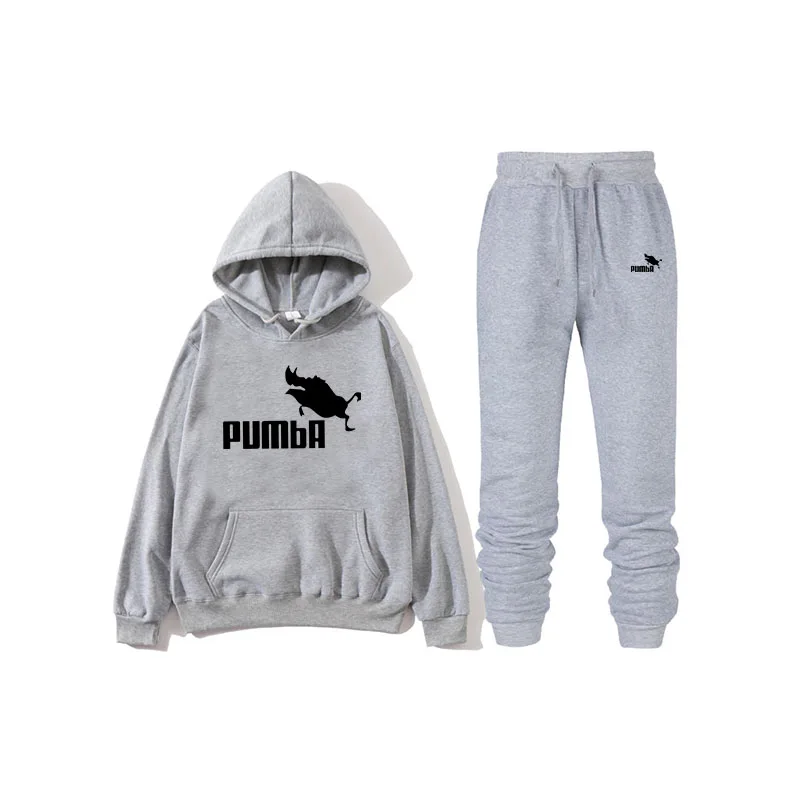 

2021 new men's fashion hoodie suit solid color printing suit men's and women's sweatshirt + sweatpants autumn and winter home se
