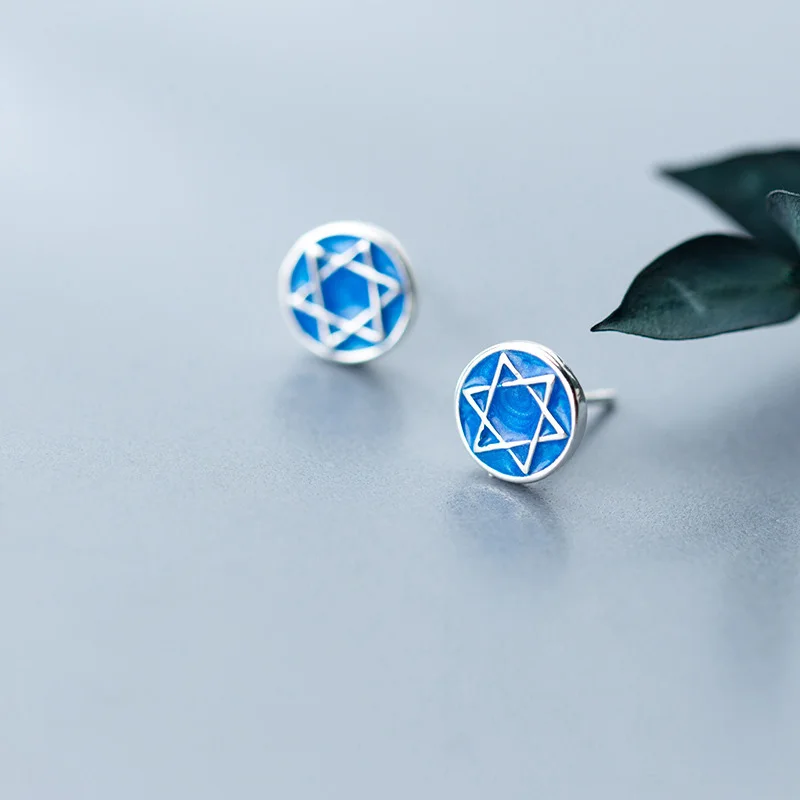 Женские серьги гвоздики с синими гексаграммами Trustdavis серебро 925 пробы модные